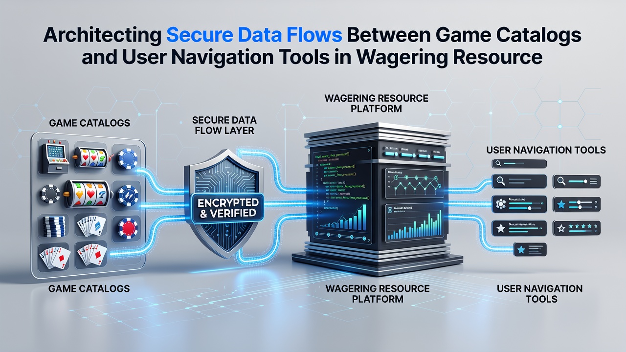 Illustration of API gateway managing secure queries between wagering game databases and navigation dashboards