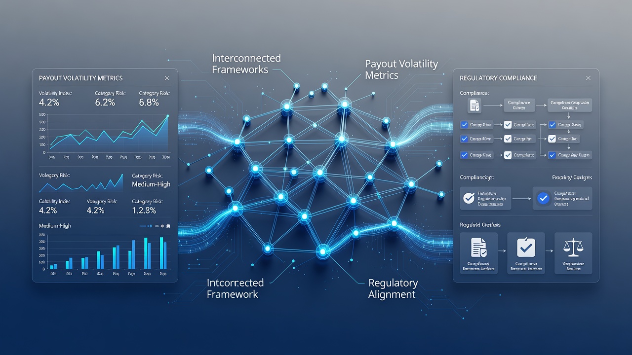 Flowchart illustrating data connections between volatility metrics and regulatory updates in digital wagering libraries