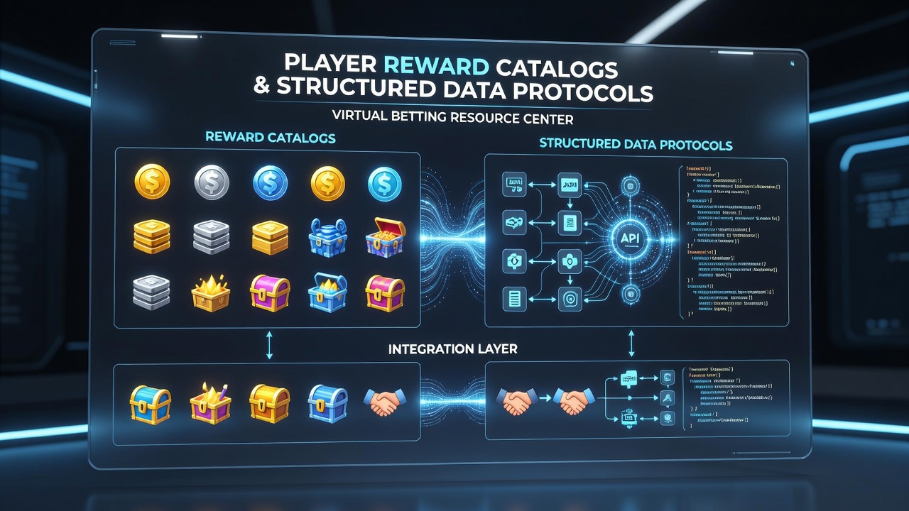 Flowchart of structured data exchange between reward catalogs and virtual betting resource center dashboards