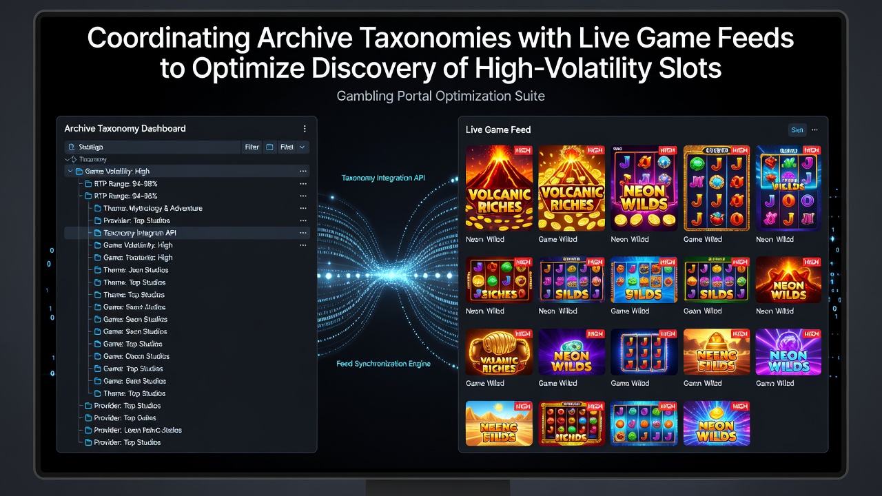 Taxonomy coordination diagram showing archive categories linked to live slot feeds