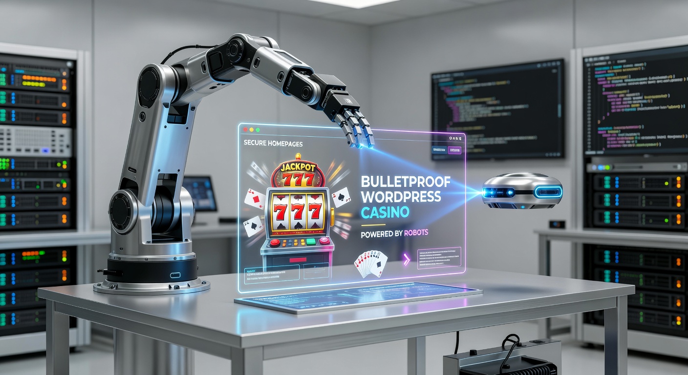 Close-up of a secure WordPress casino homepage code snippet displaying robot directives, bot blocking rules, and performance metrics dashboard