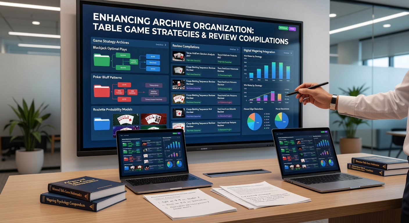 Organized review compilation database with categorized table game feedback entries displayed on screen