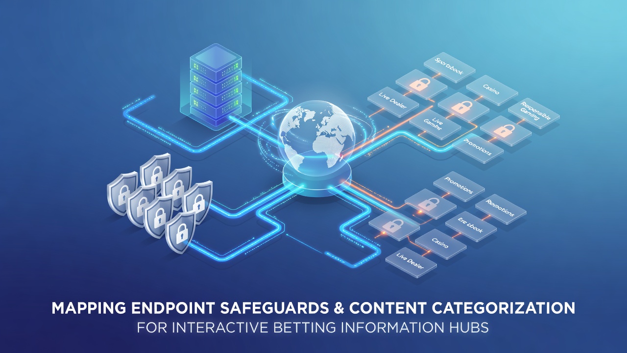 Technical diagram showing endpoint protection layers integrated with content categorization workflows in digital betting platforms