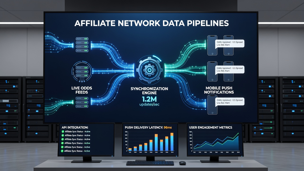 Mobile push notification workflow integrated with live betting odds from affiliate data sources