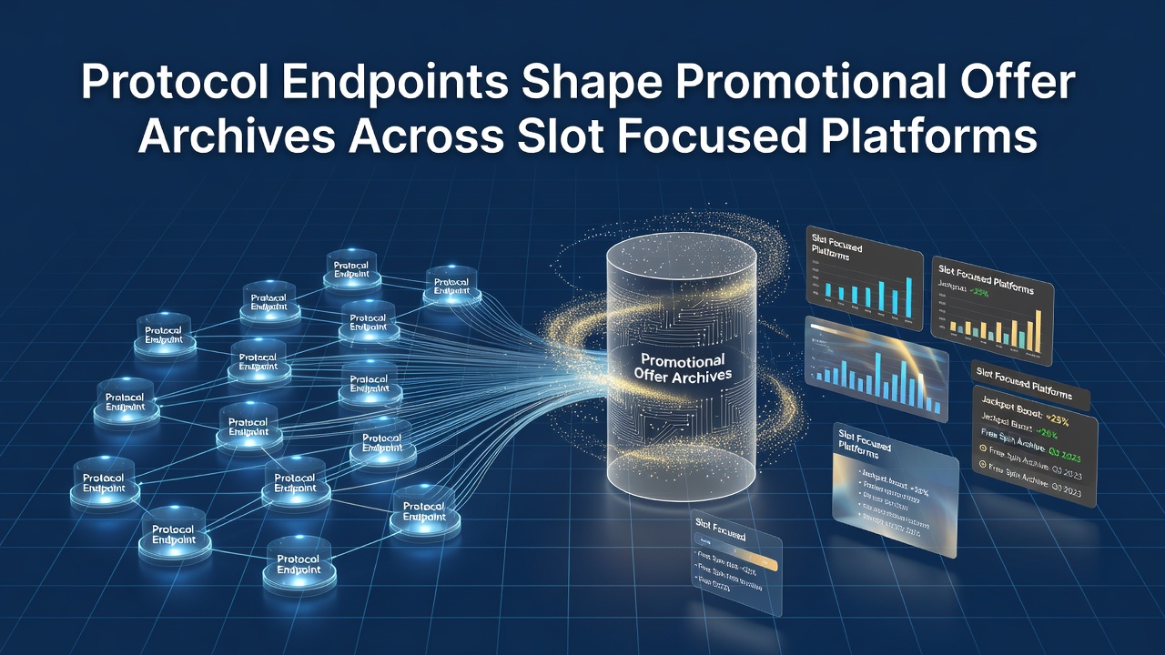 Diagram showing protocol endpoints connecting promotional archives to slot game databases on digital platforms
