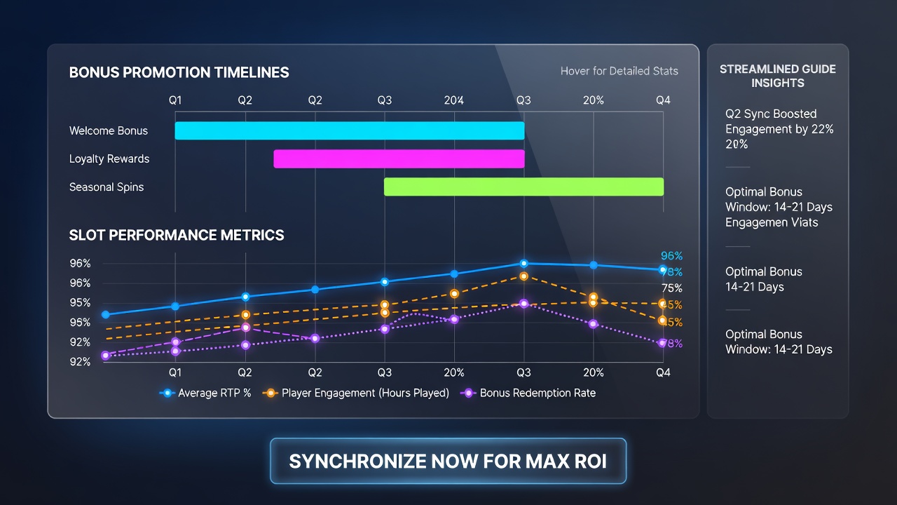 Team reviewing synchronized promotion schedules next to real-time slot analytics screens