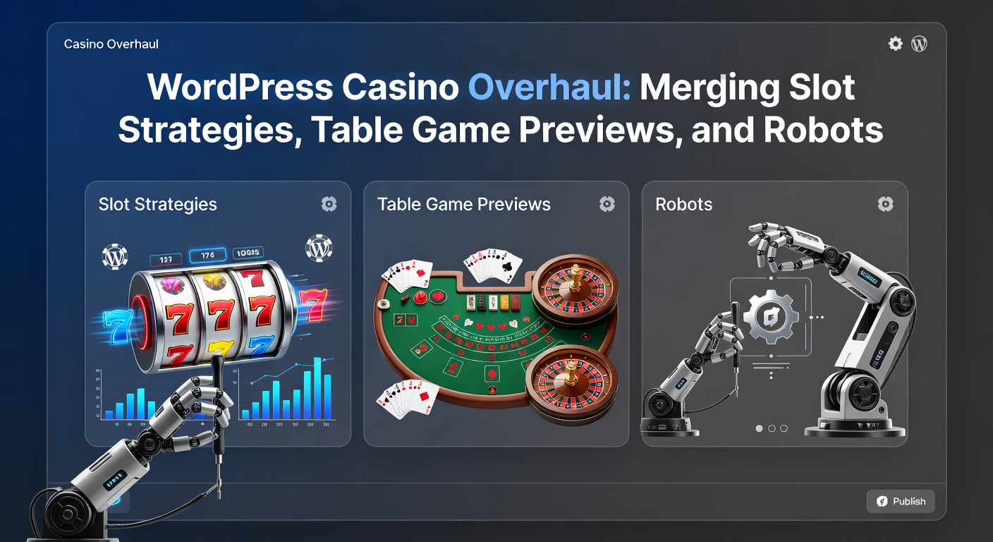 WordPress dashboard displaying casino-themed plugins for slots, tables, and bot integrations, showcasing a modern overhaul interface